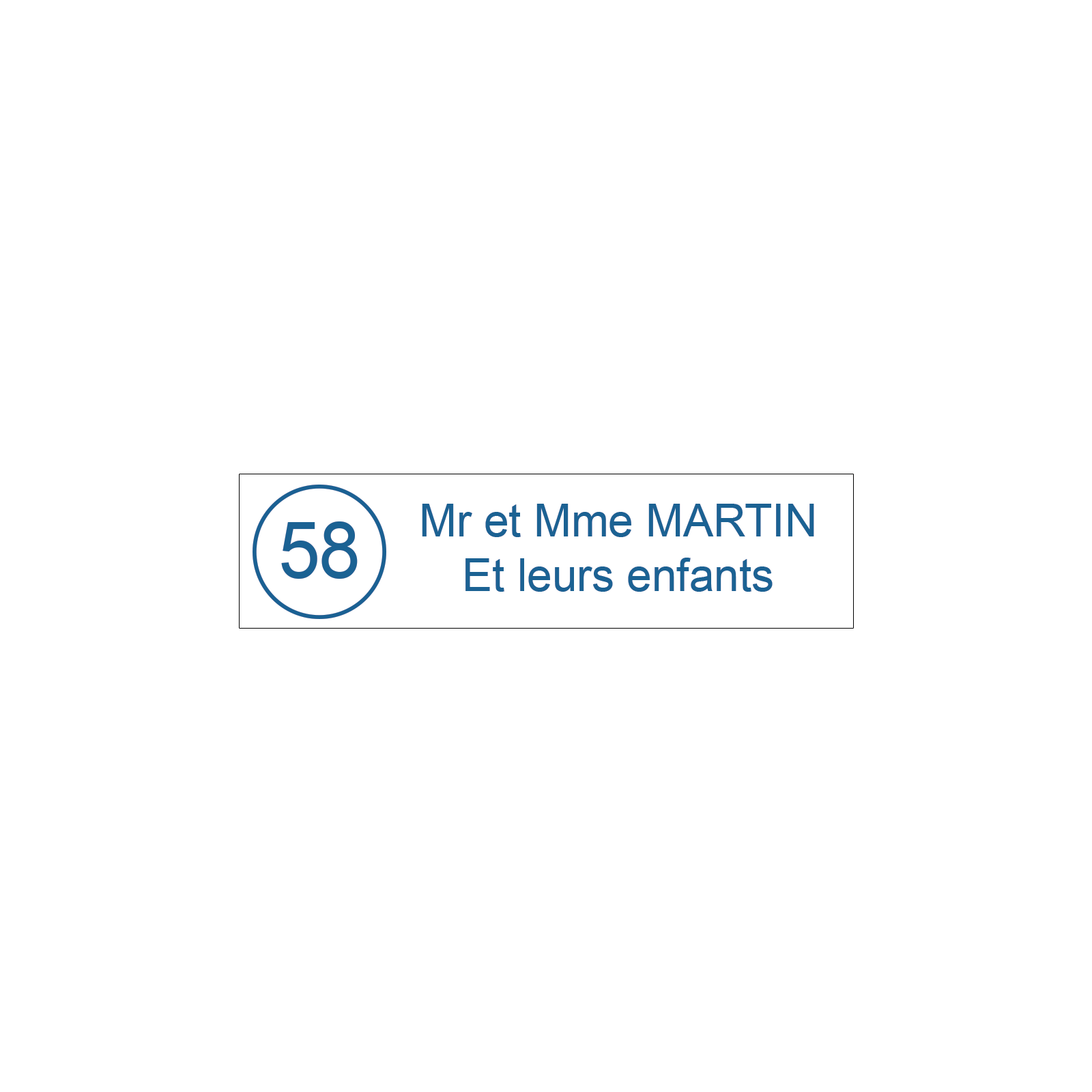 Étiquette Nom + Stop Pub personnalisable pour boîte aux lettres · 100x25x0,8 mm ·Blanc lettres bleues - 2 lignes