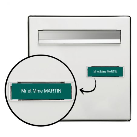 Plaque boite aux lettres format Edelen (99x24mm) vert foncé lettres blanches - 1 ligne