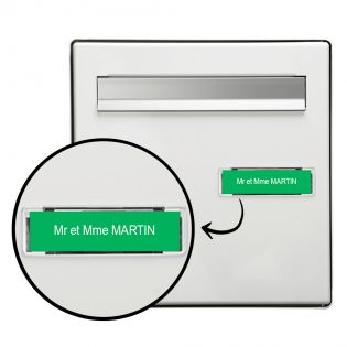 Plaque boite aux lettres format Edelen (99x24mm) vert pomme lettres blanches - 1 ligne