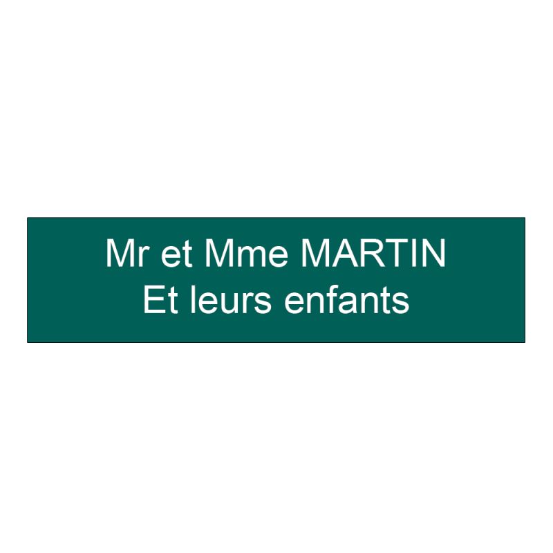 Plaque boite aux lettres format Edelen (99x24mm) vert foncé lettres blanches - 2 lignes