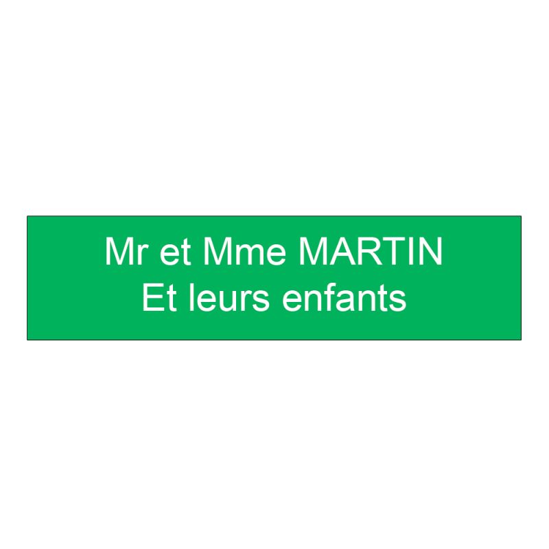 Plaque boite aux lettres format Edelen (99x24mm) vert pomme lettres blanches - 2 lignes