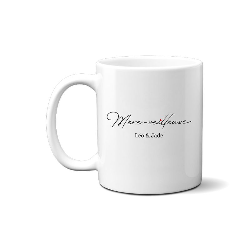 Mug en céramique blanc personnalisable "Mère-Veilleuse" · Cadeau anniversaire maman ou fête des mères