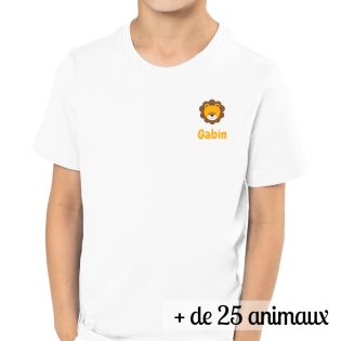 T-shirt mixte pour enfant personnalisable avec Prénom et motif Animal · De 2 à 14 ans 