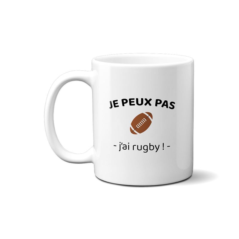 Mug "Je peux pas j'ai rugby" · Cadeau fan de rugby humoristique