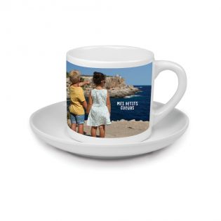 Petite tasse à café personnalisée expresso + soucoupe · Personnalisable avec texte et photo