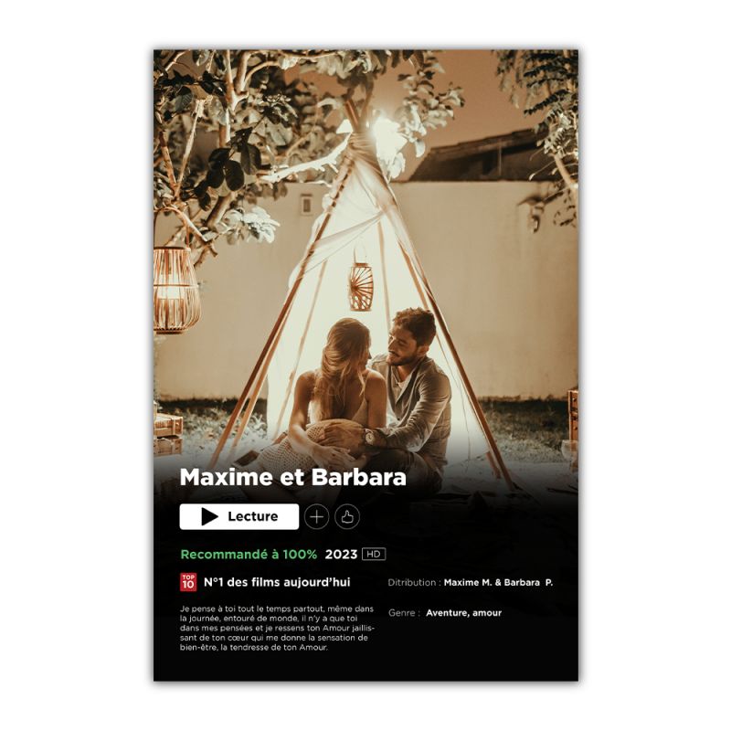 Affiche de Film personnalisée avec Photo - Plaque aluminium 20 x 30 cm adhésive - Idée cadeau déco Couple Affiche de Film personnalisée avec Photo - Plaque aluminium 20 x 30 cm adhésive - Idée cadeau déco Couple