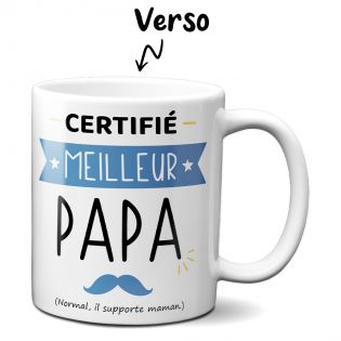 Mug Certifié Meilleur Beau Papa - Cadeau Anniversaire ou Noël pour super beau père - Imprimé en France