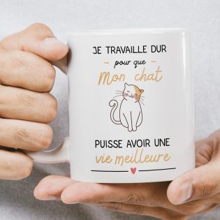 Mug Je travaille pour mon Chat - Cadeau Anniversaire ou Noël pour Fan de Chats - Imprimé en France