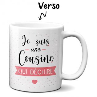 Mug Cousine qui Déchire - Tasse cadeau Anniversaire ou Noël - 33 cL, Céramique - Imprimé en France