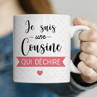 Mug Cousine qui Déchire - Tasse cadeau Anniversaire ou Noël - 33 cL, Céramique - Imprimé en France