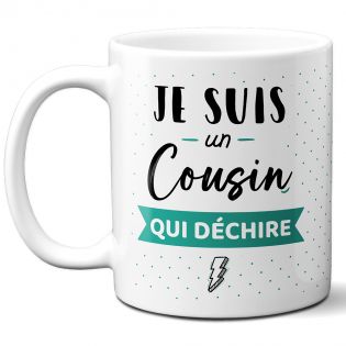 Mug Cousin qui Déchire - Tasse cadeau Anniversaire ou Noël - 33 cL, Céramique - Imprimé en France