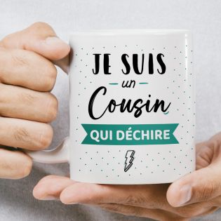 Mug Cousin qui Déchire - Tasse cadeau Anniversaire ou Noël - 33 cL, Céramique - Imprimé en France