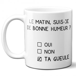 Mug humour Bonne humeur du matin - Ta gueule - Idée cadeau rigolo pour anniversaire - Tasse couple originale Noël 