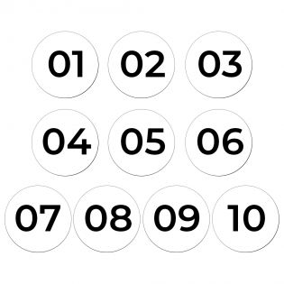Lot de 10 Numéros de table Adhésifs Blancs pour Restaurant , PVC - Format rond Ø 3 cm - Épaisseur 1,5 mm