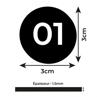 Lot de 10 Numéros de table Adhésifs Noirs pour Restaurant , PVC - Format rond Ø 3 cm - Épaisseur 1,5 mm
