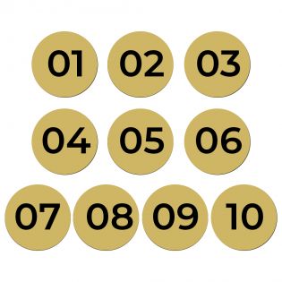 Lot de 10 Numéros de table Adhésifs Or pour Restaurant , PVC - Format rond Ø 3 cm - Épaisseur 1,5 mm