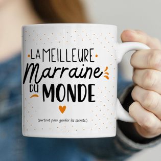 Mug Meilleure Marraine du Monde - Cadeau anniversaire ou Noël de marraine - 33 cL, Céramique - Imprimé en France