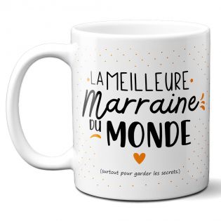 Mug Meilleure Marraine du Monde - Cadeau anniversaire ou Noël de marraine - 33 cL, Céramique - Imprimé en France