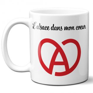 Mug Région Alsace dans mon cœur - Tasse cadeau Symbole Alsacien - 33 cL, Céramique - Imprimé en France