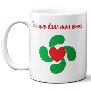 Mug Région Basque dans mon cœur - Tasse cadeau Symbole Basque - 33 cL, Céramique - Imprimé en France