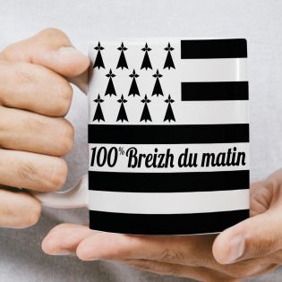 Mug 100% Breizh du matin - Tasse cadeau symbole Breton - 33 cL, Céramique - Imprimé en France