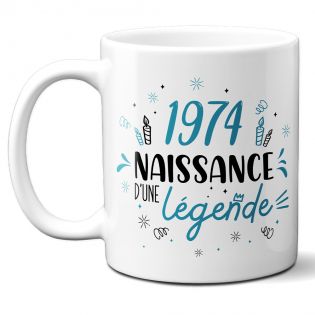 Mug anniversaire 1974 - Naissance d'une légende - 33 cl, céramique - Imprimé en France