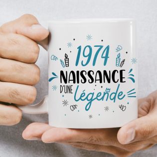 Mug anniversaire 1974 - Naissance d'une légende - 33 cl, céramique - Imprimé en France