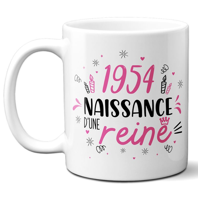 Mug anniversaire 1954 - Naissance d'une Reine - 33 cl, céramique - Imprimé en France