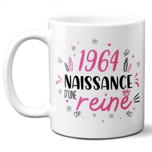 Mug anniversaire 1964 - Naissance d'une Reine - 33 cl, céramique - Imprimé en France