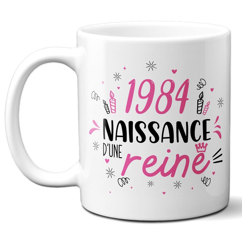 Mug anniversaire 1984 - Naissance d'une Reine - 33 cl, céramique - Imprimé en France