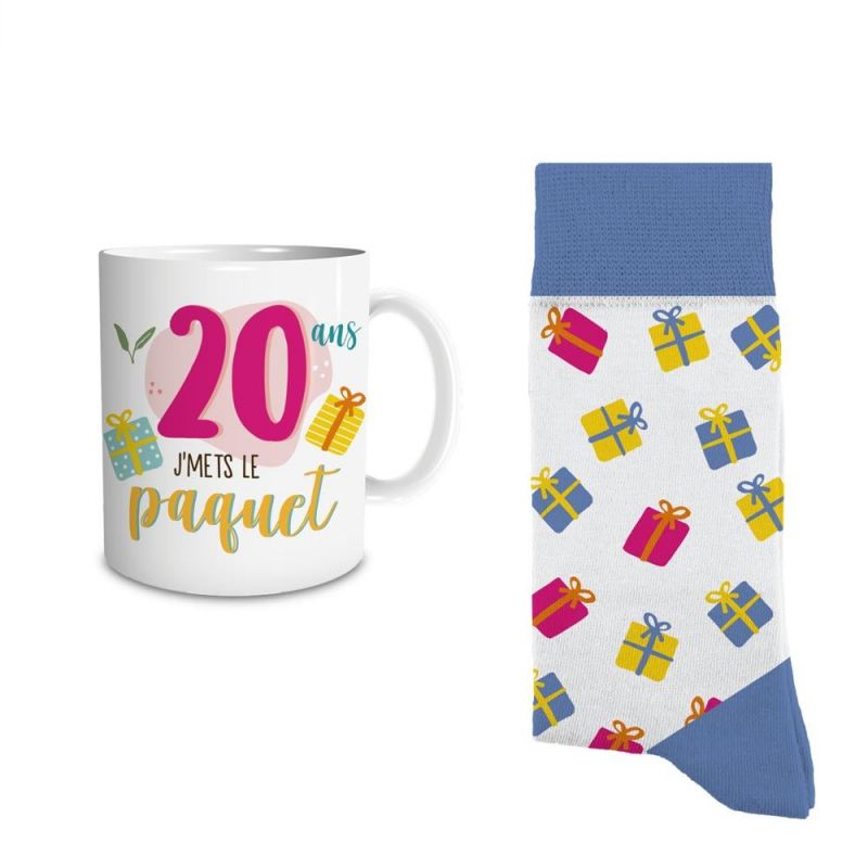 Coffret Cadeau 20 Ans Femme - Mug et Chaussettes Originaux