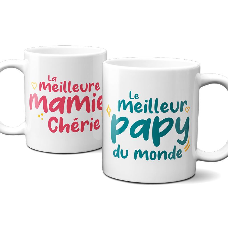 Lot de 2 mugs pour Papy et Mamie | Idée cadeau grands-parents | Céramique, 33 cL