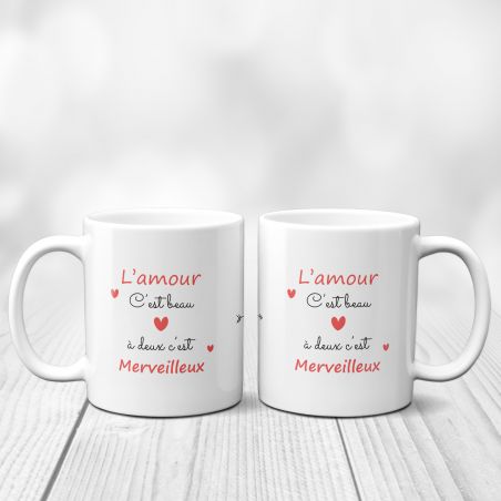 Mug en céramique L'amour c'est beau, A deux c'est merveilleux, 33 cl