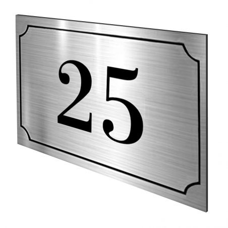 Numéro de maison / rue gravé et personnalisé couleur argent chiffres noirs