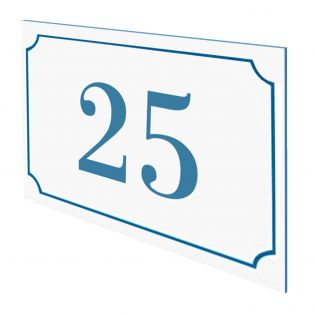 Numéro de maison / rue gravé et personnalisé couleur blanc chiffres bleus - Signalétique extérieure