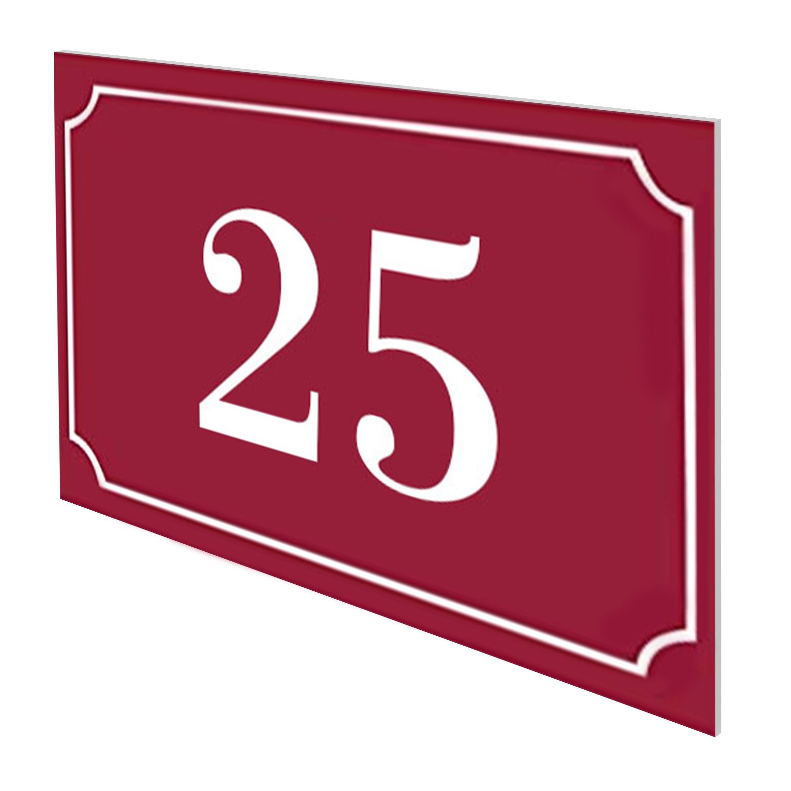 Numéro de maison / rue gravé et personnalisé couleur bordeaux chiffres blancs - Signalétique extérieure
