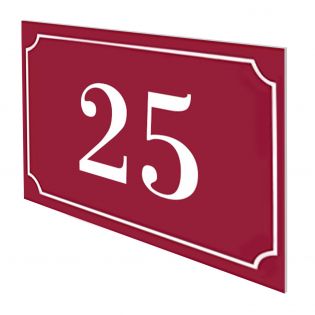 Numéro de maison / rue gravé et personnalisé couleur bordeaux chiffres blancs - Signalétique extérieure