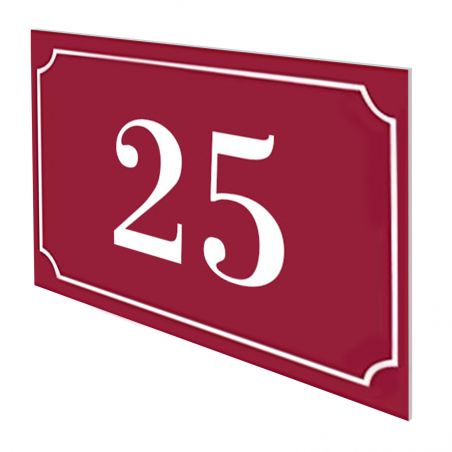 Numéro de maison / rue gravé et personnalisé couleur bordeaux chiffres blancs - Signalétique extérieure
