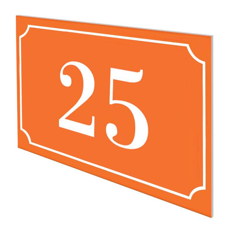 Numéro de maison / rue gravé et personnalisé couleur orange chiffres blancs - Signalétique extérieure Numéro de maison / rue gravé et personnalisé couleur orange chiffres blancs - Signalétique extérieure