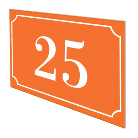 Numéro de maison / rue gravé et personnalisé couleur orange chiffres blancs - Signalétique extérieure