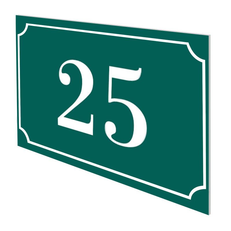 Numéro de maison / rue gravé et personnalisé couleur vert foncé chiffres blancs - Signalétique extérieure Numéro de maison / rue gravé et personnalisé couleur vert foncé chiffres blancs - Signalétique extérieure