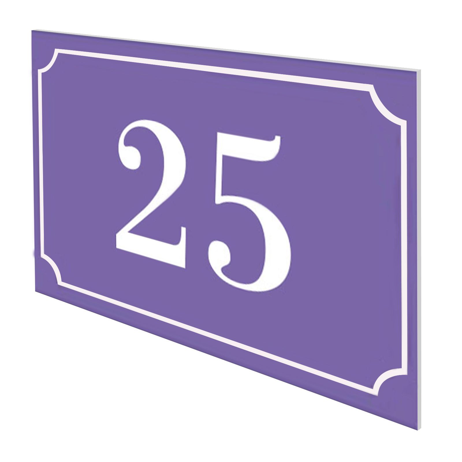 Numéro de maison / rue gravé et personnalisé couleur violet chiffres blancs - Signalétique extérieure