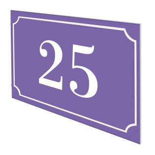 Numéro de maison / rue gravé et personnalisé couleur violet chiffres blancs - Signalétique extérieure