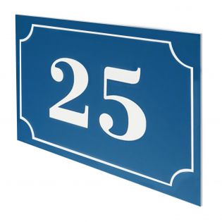 Numéro de maison / rue gravé et personnalisé couleur bleu chiffres blancs