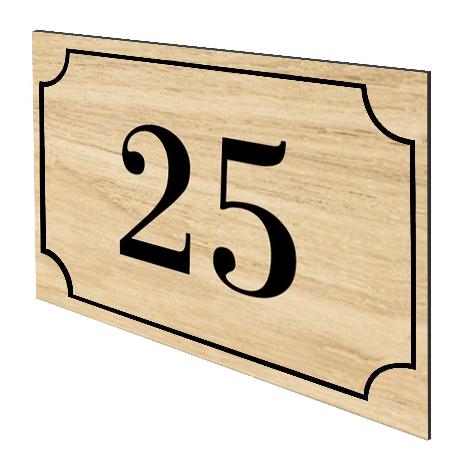 Numéro de maison / rue gravé et personnalisé couleur effet bois clair chiffres noirs - Signalétique extérieure