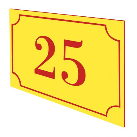 Numéro de maison / rue gravé et personnalisé couleur jaune chiffres rouges - Signalétique extérieure
