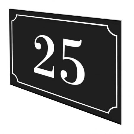 Numéro de maison / rue gravé et personnalisé couleur noir chiffres blancs - Signalétique extérieure
