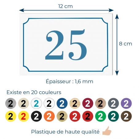 Numéro de maison / rue gravé et personnalisé couleur blanc chiffres bleus - Signalétique extérieure