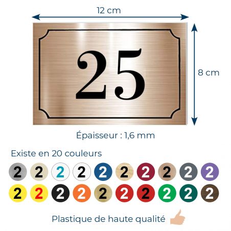 Numéro de maison / rue gravé et personnalisé couleur cuivre chiffres noirs - Signalétique extérieure