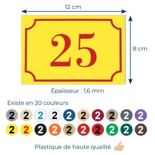 Numéro de maison / rue gravé et personnalisé couleur jaune chiffres rouges - Signalétique extérieure